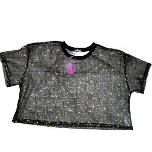 Black Sheer Starry Crop Top